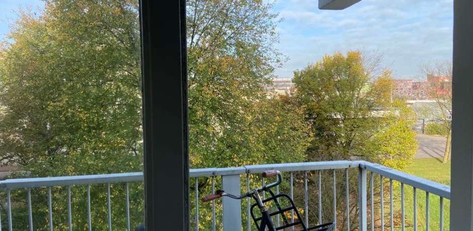 Evita's uitzicht met verstopt achter de bomen de Amsterdamse Poort